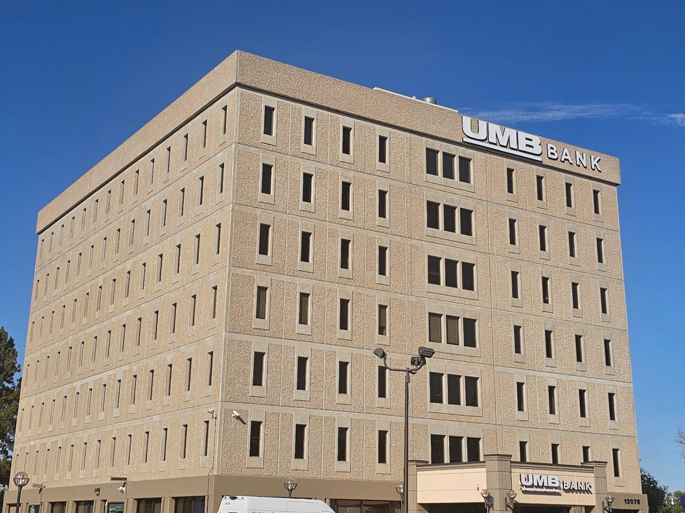 12075 E 45th Ave, a seven-story building with the UMB Bank sign